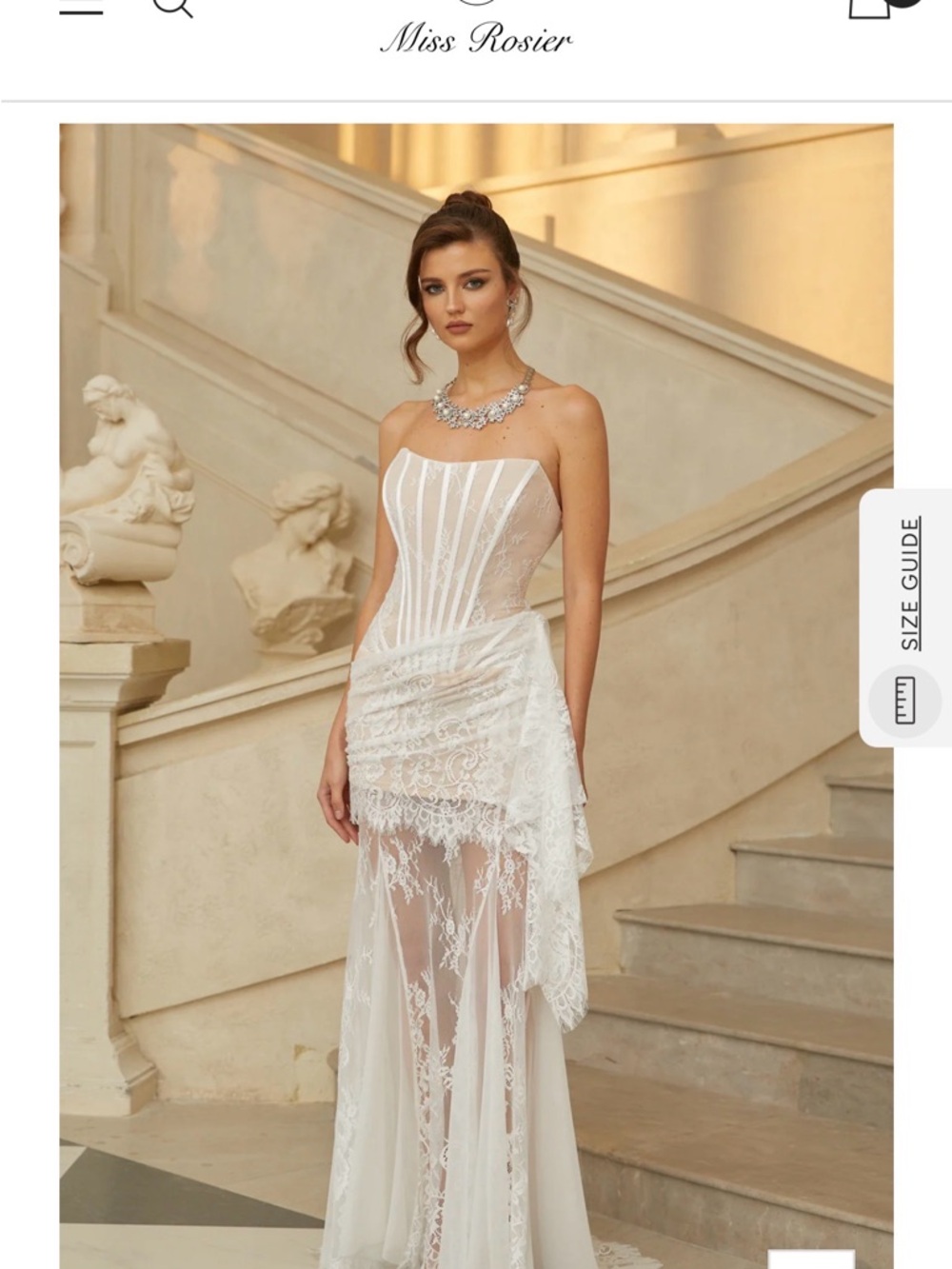 NWT Miss Rosier White Strapless Lace Evening Gown